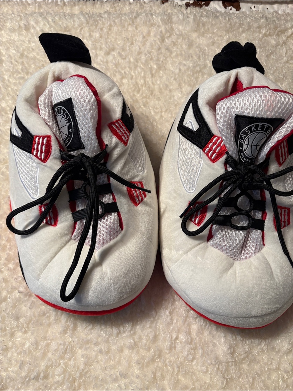 Kids White and Red Basketball Slippers